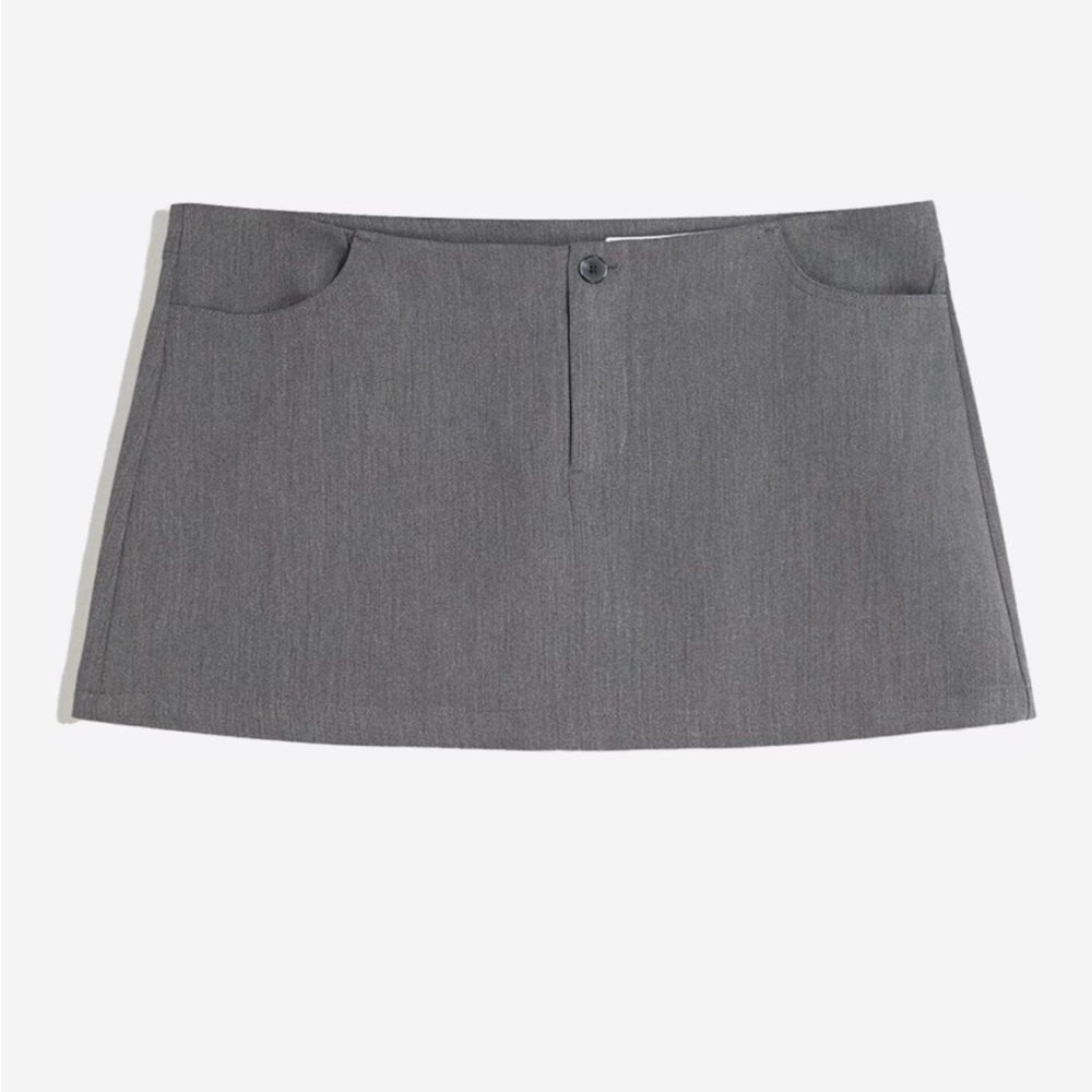 Bershka Gray Mini Skirt with Front Button